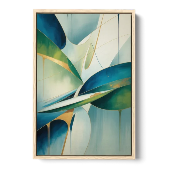 Opulent Harmony Blue and Green Abstract - Oak Framed Canvas Wall Art - Front