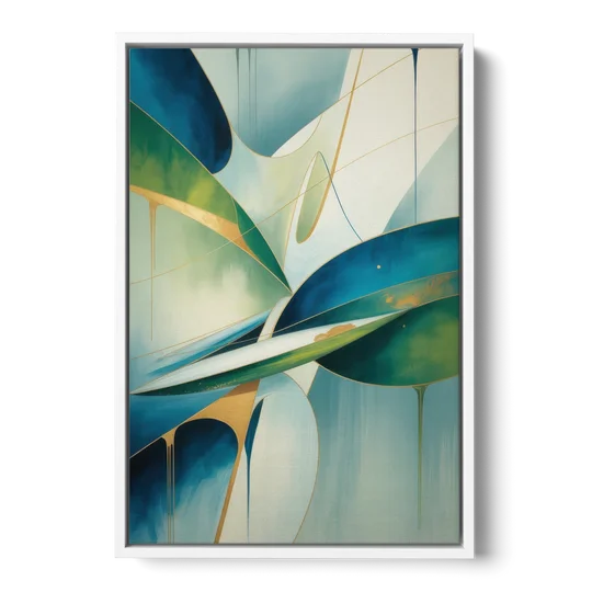 Opulent Harmony Blue and Green Abstract - White Framed Canvas Wall Art - Front