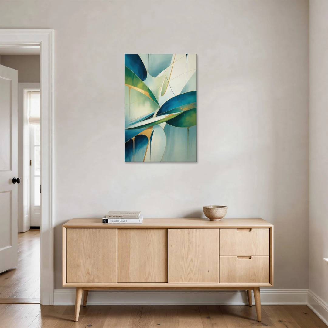Opulent Harmony Blue and Green Abstract - Canvas Wall Art - Coffee Table - 24x36