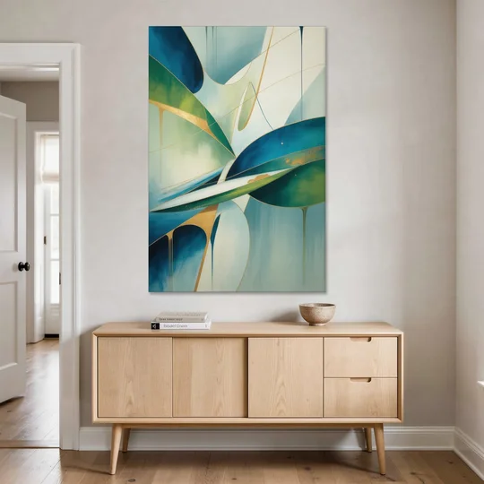 Opulent Harmony Blue and Green Abstract - Canvas Wall Art - Coffee Table - 40x60