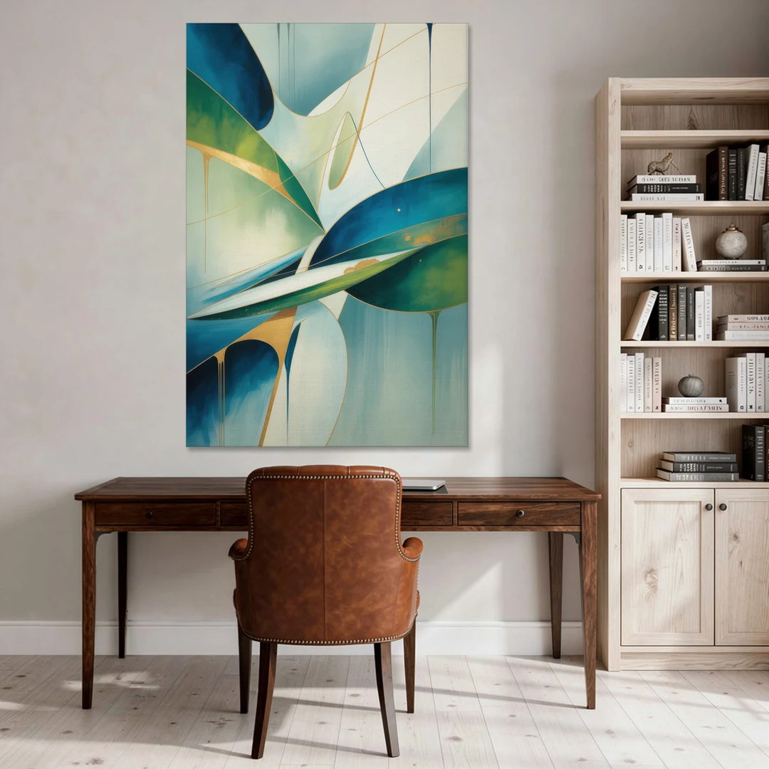 Opulent Harmony Blue and Green Abstract - Canvas Wall Art - Office - 40x60