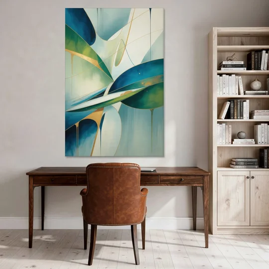 Opulent Harmony Blue and Green Abstract - Canvas Wall Art - Office - 40x60