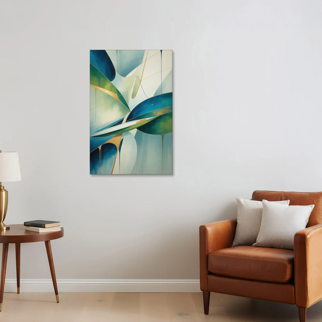 Opulent Harmony Blue and Green Abstract - Canvas Wall Art - Sofa - 24x36