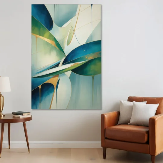 Opulent Harmony Blue and Green Abstract - Canvas Wall Art - Sofa - 40x60