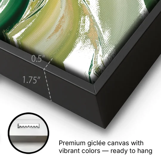 Opulent Harmony Green Abstract - Black Framed Canvas Wall Art - Gallery Wrap Corner
