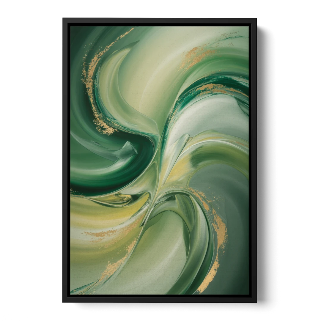 Opulent Harmony Green Abstract - Black Framed Canvas Wall Art - Front