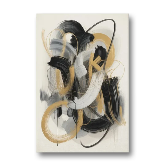 Opulent Movement Black White and Gold Abstract - Canvas Wall Art - Front