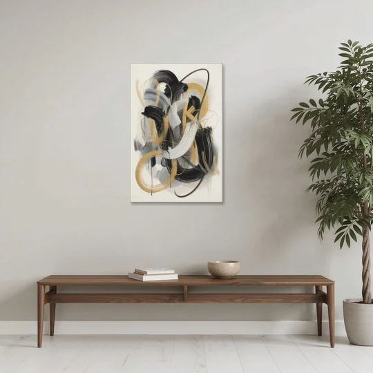 Opulent Movement Black White and Gold Abstract - Canvas Wall Art - Coffee Table - 24x36