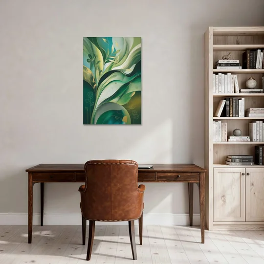 Opulent Nature Harmony Green Abstract - Canvas Wall Art - Office - 24x36