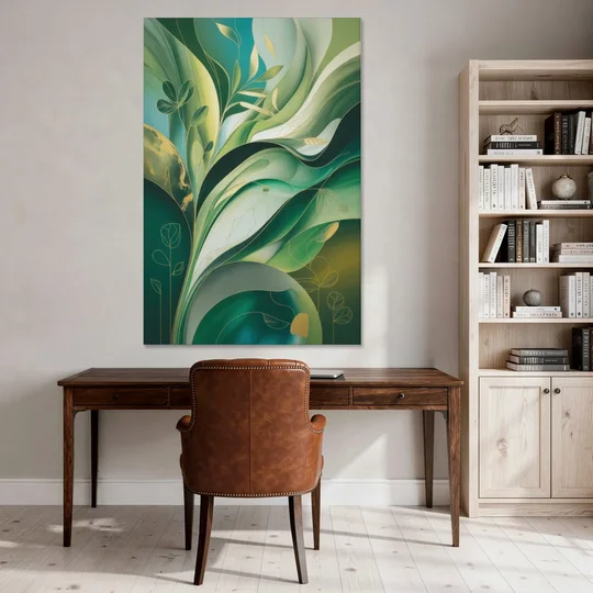 Opulent Nature Harmony Green Abstract - Canvas Wall Art - Office - 40x60