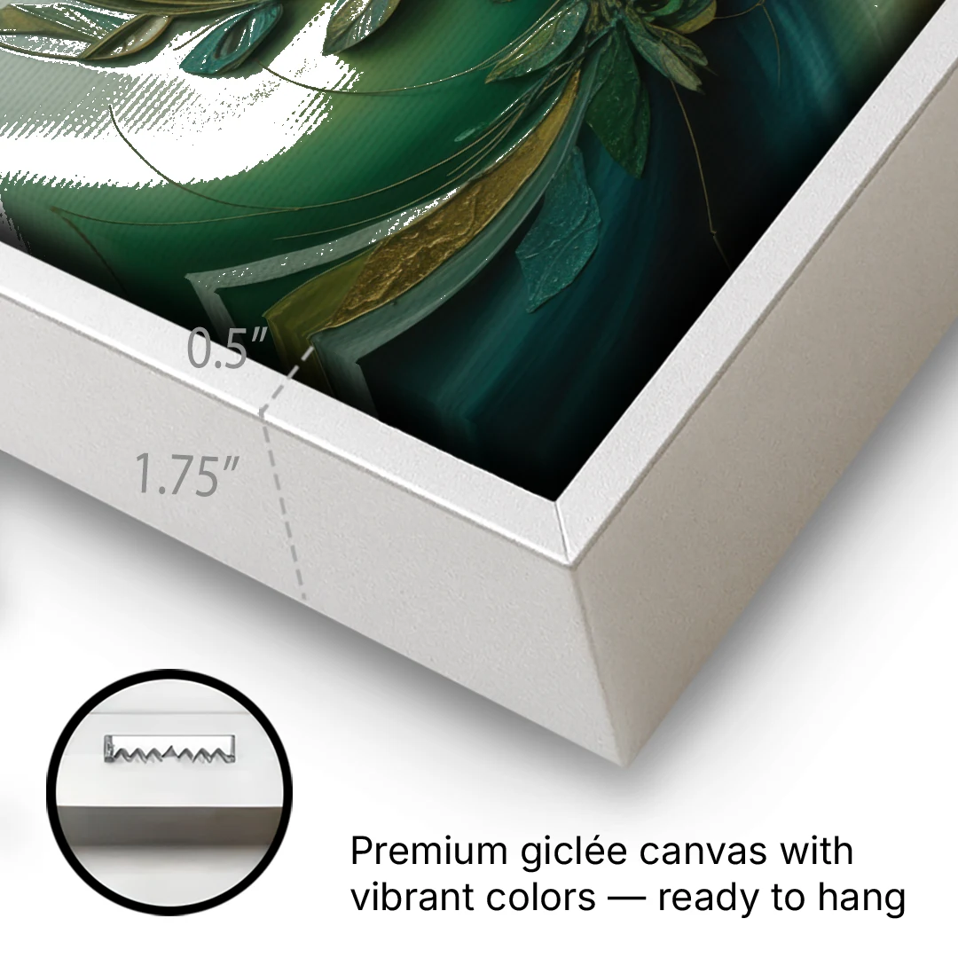 Opulent Natures Flow Green Abstract - White Framed Canvas Wall Art - Gallery Wrap Corner