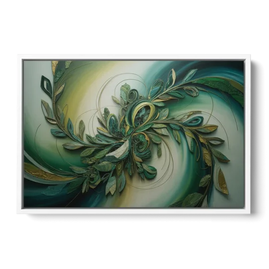 Opulent Natures Flow Green Abstract - White Framed Canvas Wall Art - Front