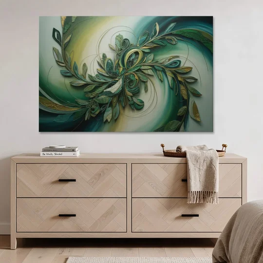 Opulent Natures Flow Green Abstract - Canvas Wall Art - Coffee Table - 60x40