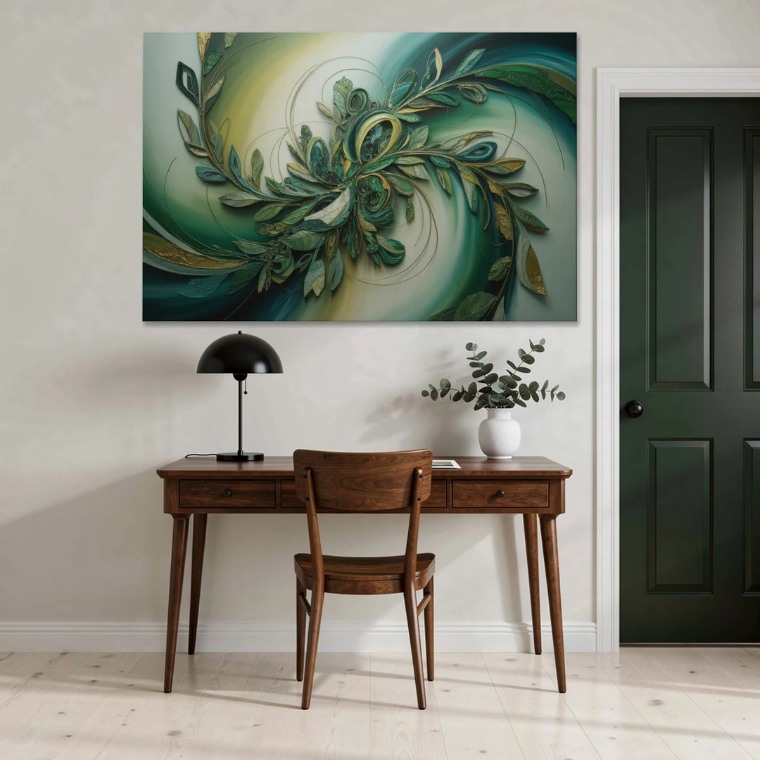 Opulent Natures Flow Green Abstract - Canvas Wall Art - Office - 60x40