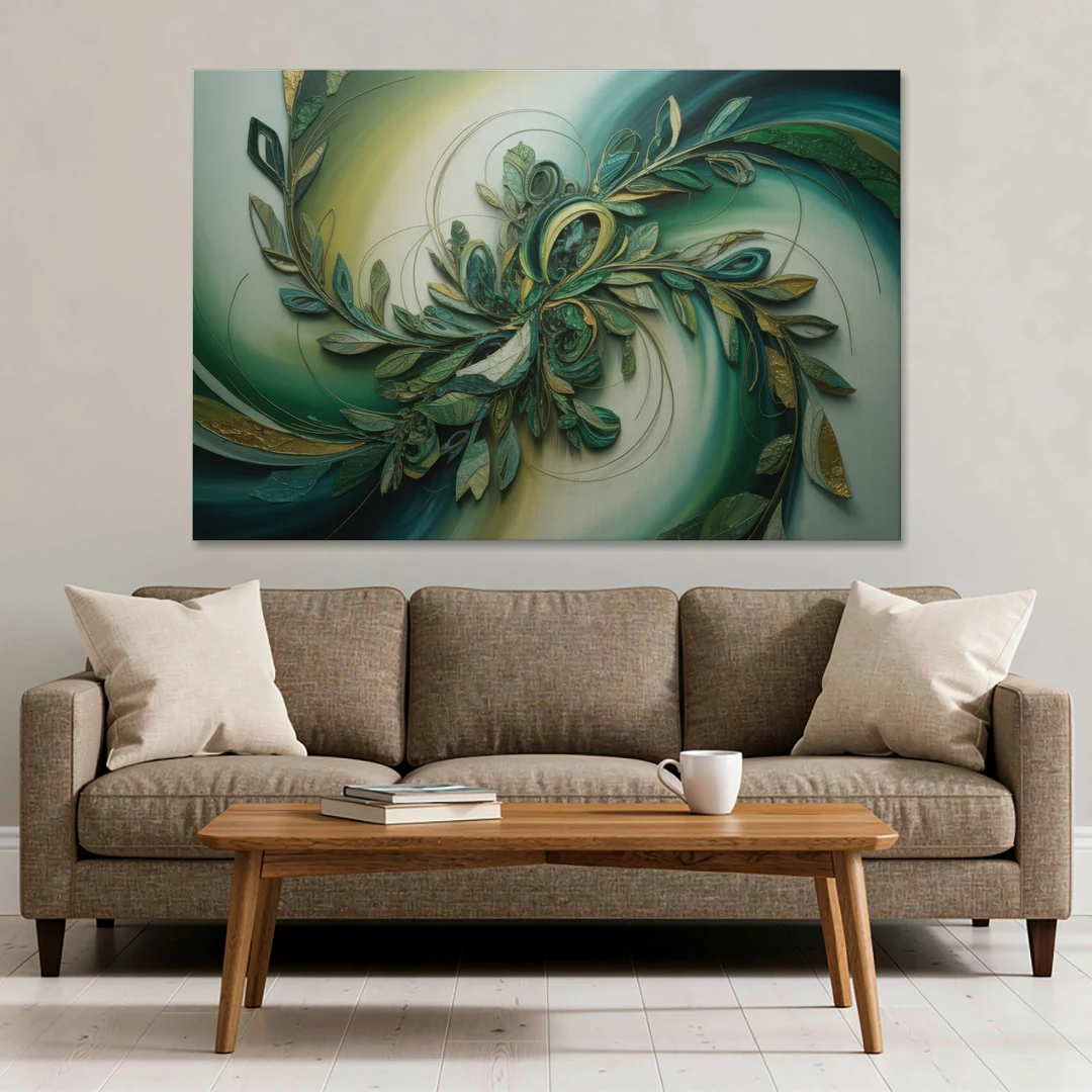 Opulent Natures Flow Green Abstract - Canvas Wall Art - Sofa - 60x40