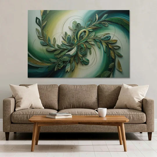 Opulent Natures Flow Green Abstract - Canvas Wall Art - Sofa - 60x40