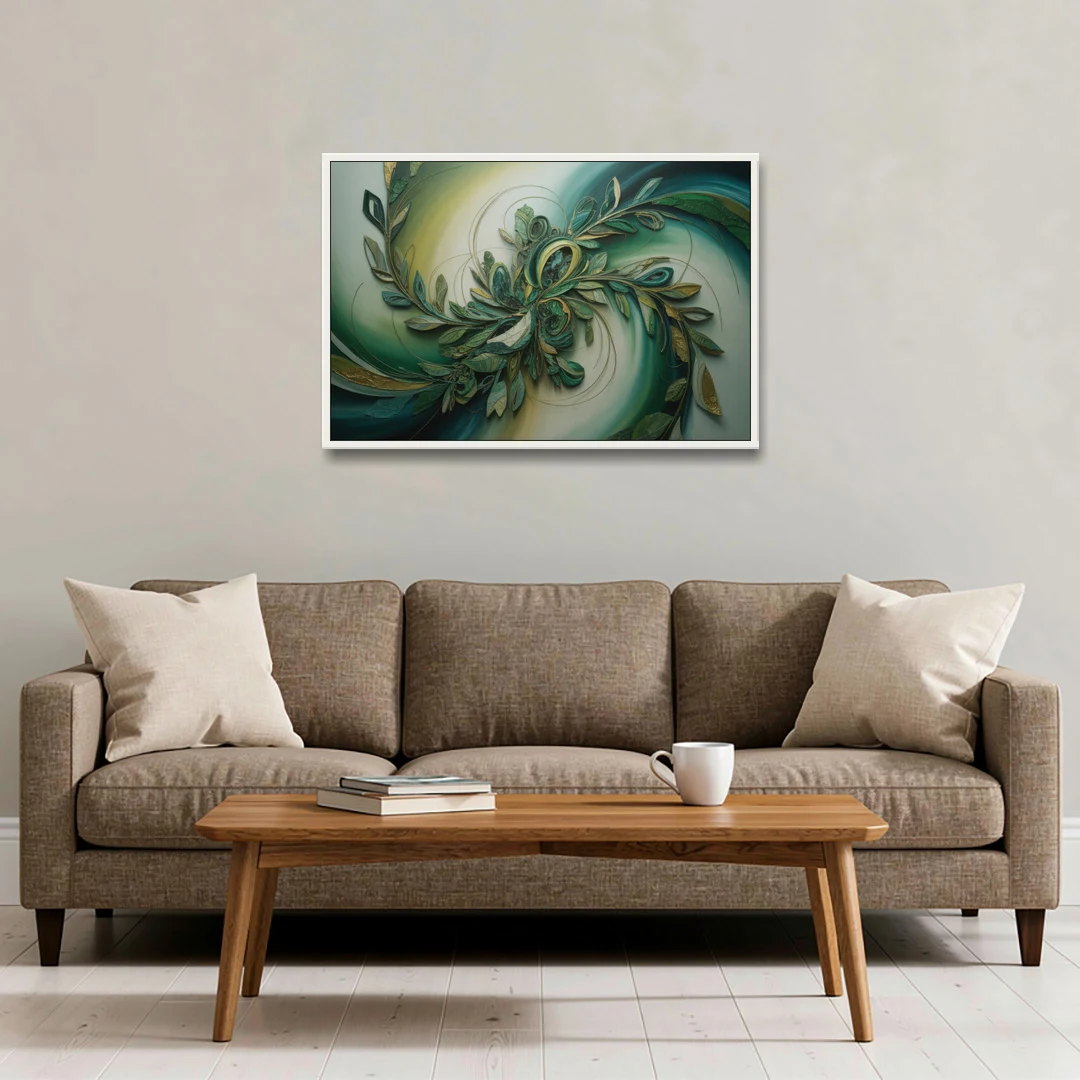 Opulent Natures Flow Green Abstract - White Framed Canvas Wall Art - Sofa - 36x24