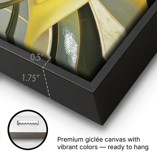 Opulent Resonance Yellow and Grey Abstract - Black Framed Canvas Wall Art - Gallery Wrap Corner