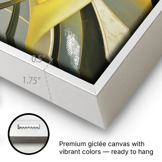 Opulent Resonance Yellow and Grey Abstract - White Framed Canvas Wall Art - Gallery Wrap Corner