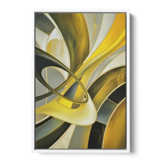 Opulent Resonance Yellow and Grey Abstract - White Framed Canvas Wall Art - Front