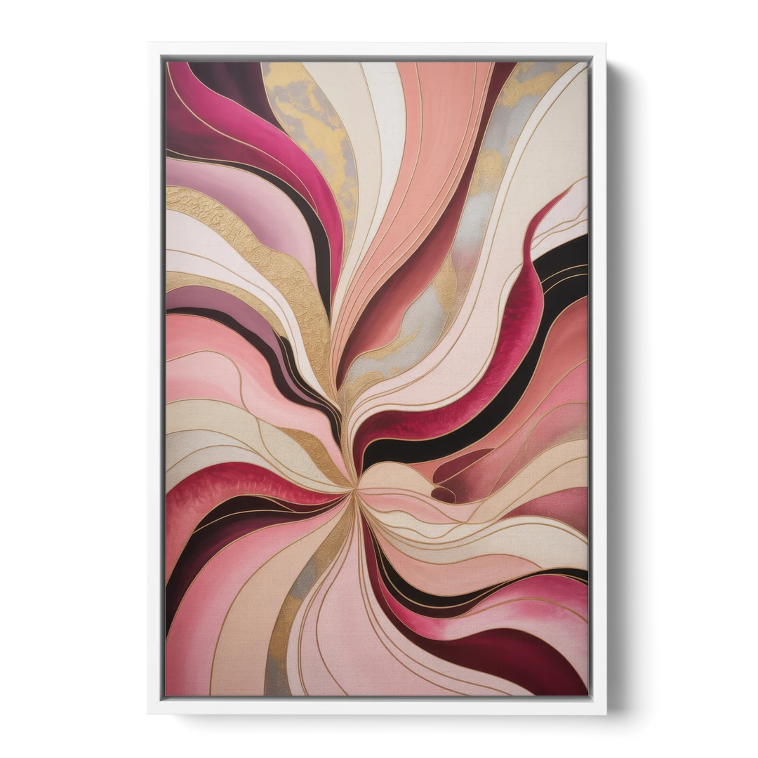 Opulent Serenity Pink Abstract - White Framed Canvas Wall Art - Front