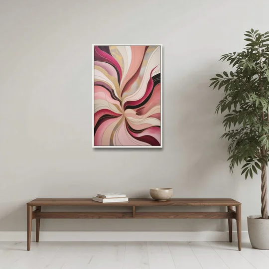 Opulent Serenity Pink Abstract - White Framed Canvas Wall Art - Coffee Table - 24x36
