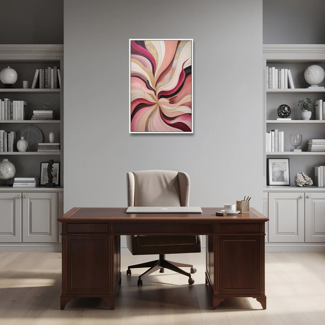 Opulent Serenity Pink Abstract - White Framed Canvas Wall Art - Office - 24x36