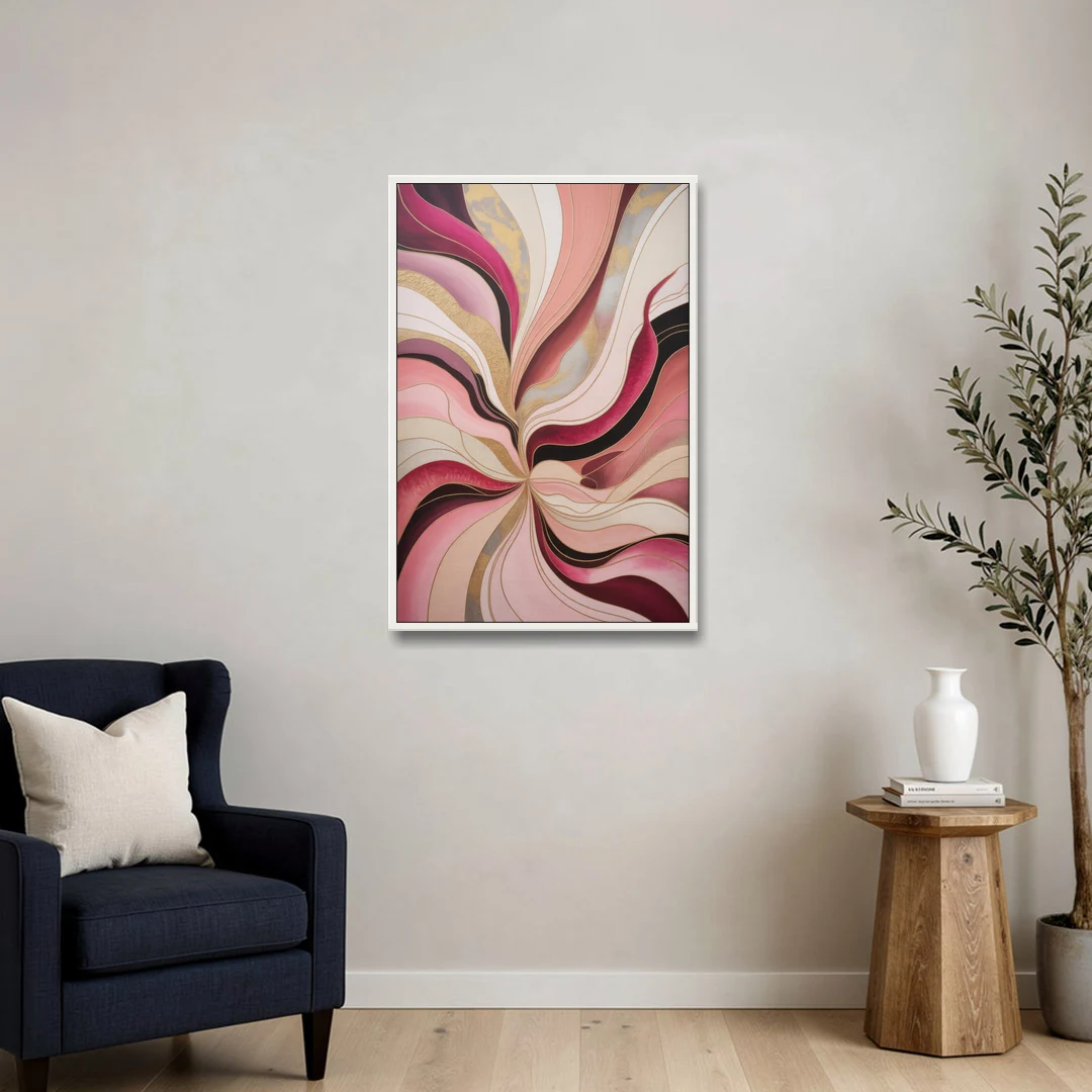 Opulent Serenity Pink Abstract - White Framed Canvas Wall Art - Sofa - 24x36