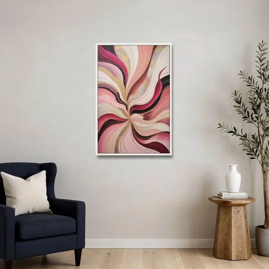 Opulent Serenity Pink Abstract - White Framed Canvas Wall Art - Sofa - 24x36