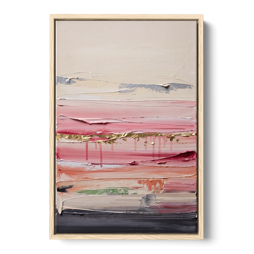 Opulent Serenity Pink and Gold Abstract - Oak Framed Canvas Wall Art - Front