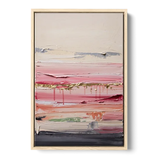 Opulent Serenity Pink and Gold Abstract - Oak Framed Canvas Wall Art - Front