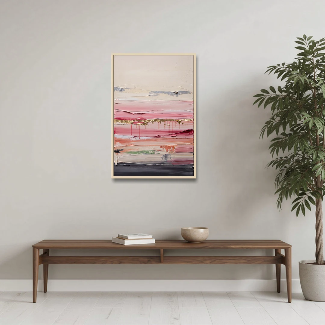 Opulent Serenity Pink and Gold Abstract - Oak Framed Canvas Wall Art - Coffee Table - 24x36