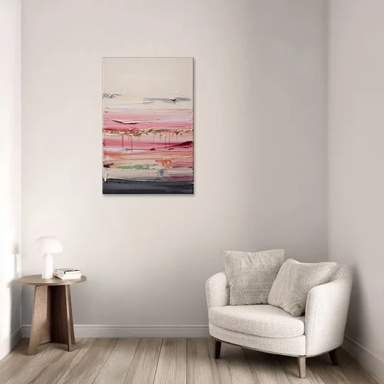Opulent Serenity Pink and Gold Abstract - Canvas Wall Art - Sofa - 24x36