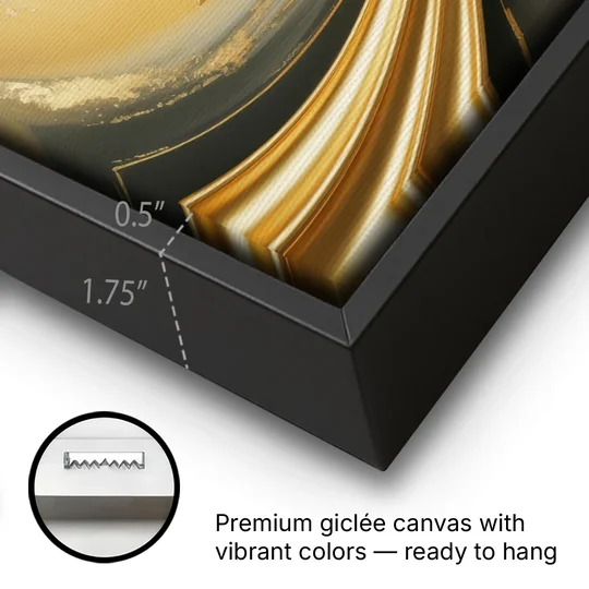 Opulent Streams Gold Abstract - Black Framed Canvas Wall Art - Gallery Wrap Corner