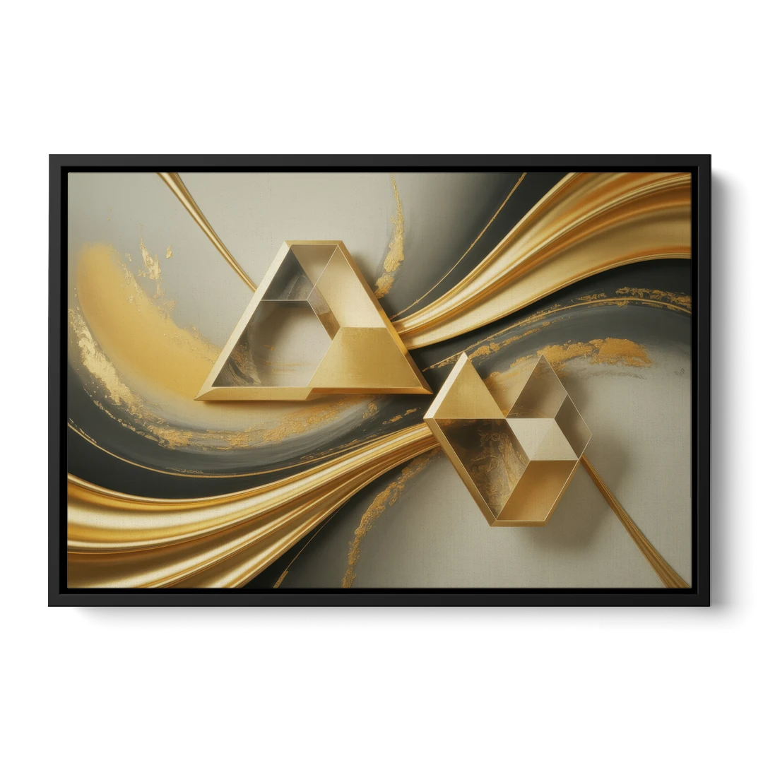 Opulent Streams Gold Abstract - Black Framed Canvas Wall Art - Front