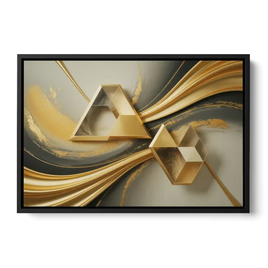 Opulent Streams Gold Abstract - Black Framed Canvas Wall Art - Front