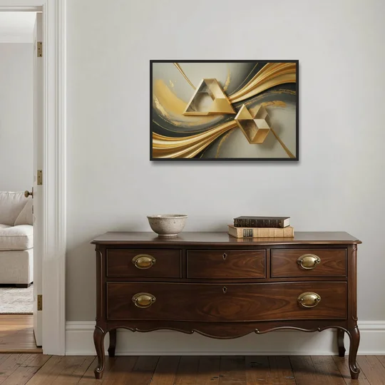 Opulent Streams Gold Abstract - Black Framed Canvas Wall Art - Coffee Table - 36x24
