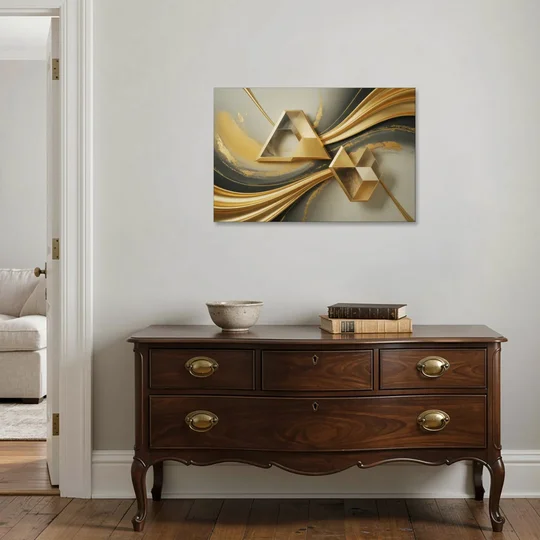 Opulent Streams Gold Abstract - Canvas Wall Art - Coffee Table - 36x24