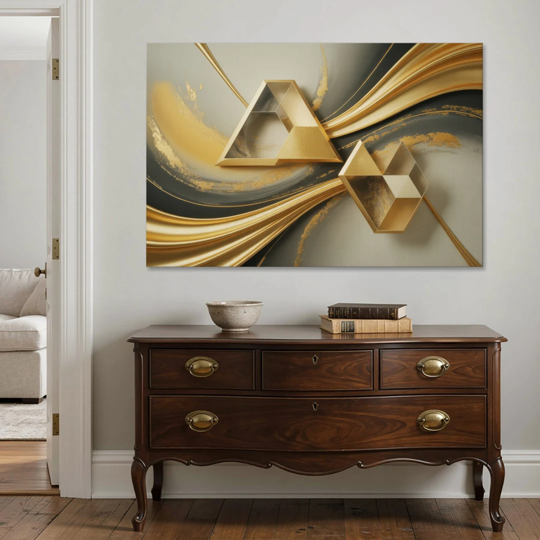Opulent Streams Gold Abstract - Canvas Wall Art - Coffee Table - 60x40