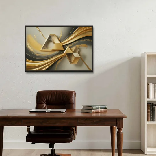Opulent Streams Gold Abstract - Black Framed Canvas Wall Art - Office - 36x24