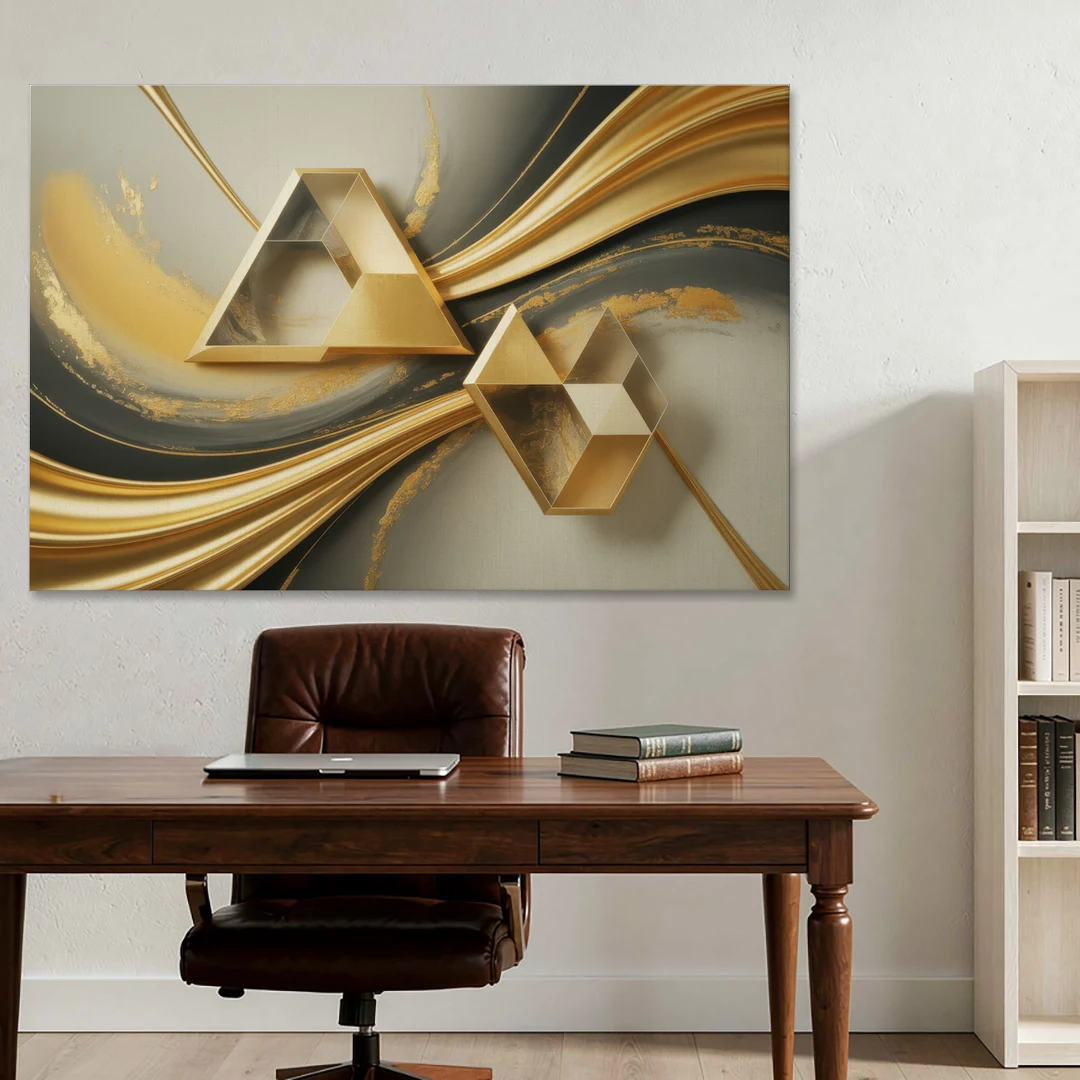 Opulent Streams Gold Abstract - Canvas Wall Art - Office - 60x40