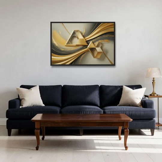 Opulent Streams Gold Abstract - Black Framed Canvas Wall Art - Sofa - 36x24