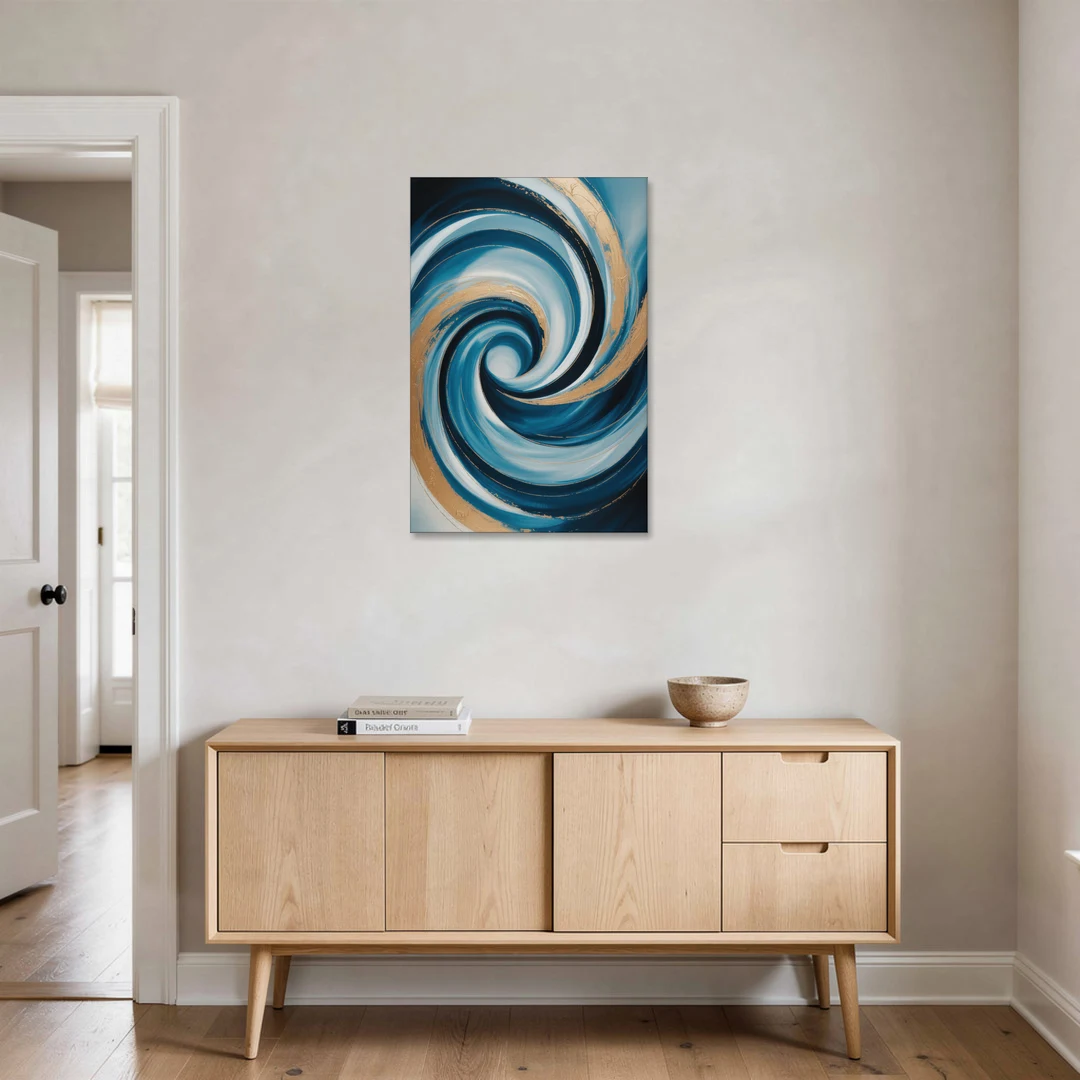 Opulent Swirl Blue and Gold Abstract - Canvas Wall Art - Coffee Table - 24x36