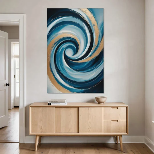 Opulent Swirl Blue and Gold Abstract - Canvas Wall Art - Coffee Table - 40x60
