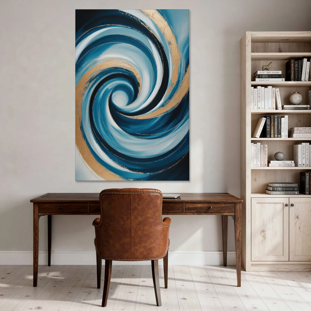 Opulent Swirl Blue and Gold Abstract - Canvas Wall Art - Office - 40x60