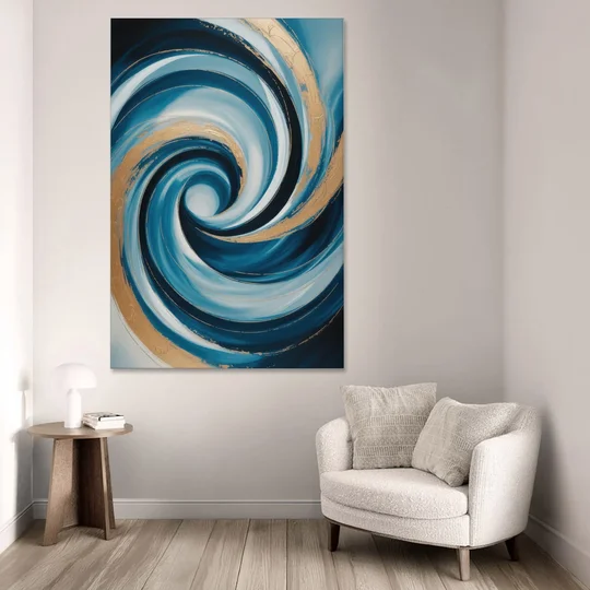 Opulent Swirl Blue and Gold Abstract - Canvas Wall Art - Sofa - 40x60
