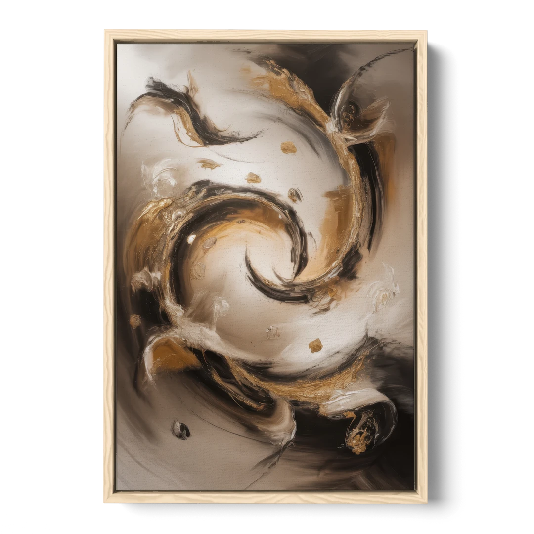 Opulent Swirls Brown Abstract - Oak Framed Canvas Wall Art - Front