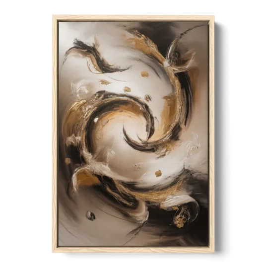 Opulent Swirls Brown Abstract - Oak Framed Canvas Wall Art - Front