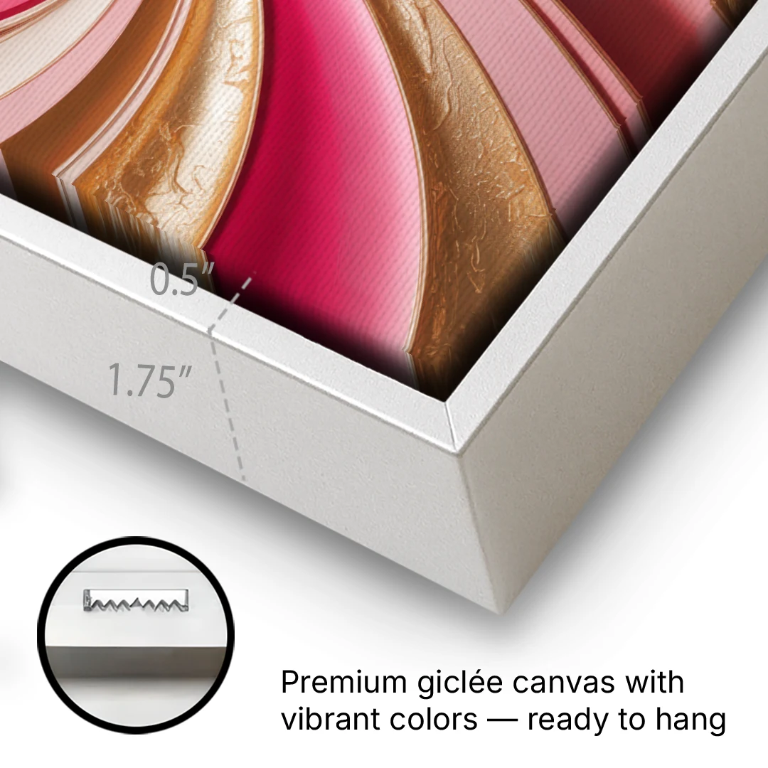 Opulent Swirls Pink and Gold Abstract - White Framed Canvas Wall Art - Gallery Wrap Corner