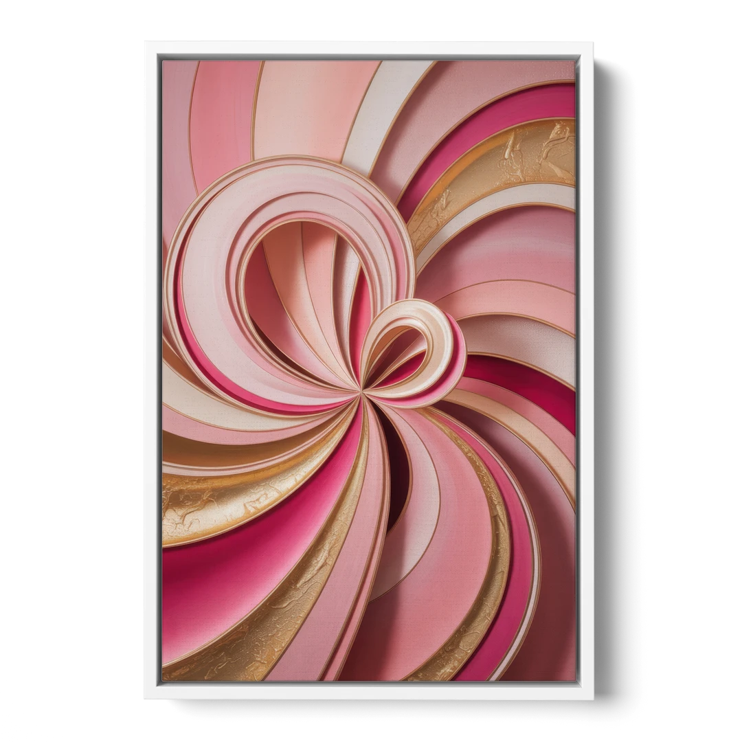 Opulent Swirls Pink and Gold Abstract - White Framed Canvas Wall Art - Front